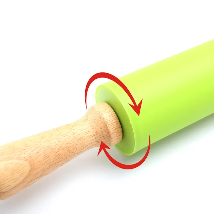 Dough Roller for Pizza, Cookie with Wooden Handle Silicone Rolling Pin