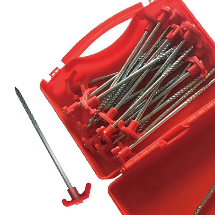 20 pcs 205MM Galvanized Stainless Steel Heavy Duty Screws Tent Pegs With Plastic Storage Box