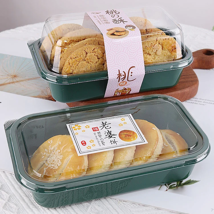 Wholesale Stackable Bakery Dessert Packaging Plastic Green Food Container With Flat Lid For Takeout Disposable Snack Lunch Box