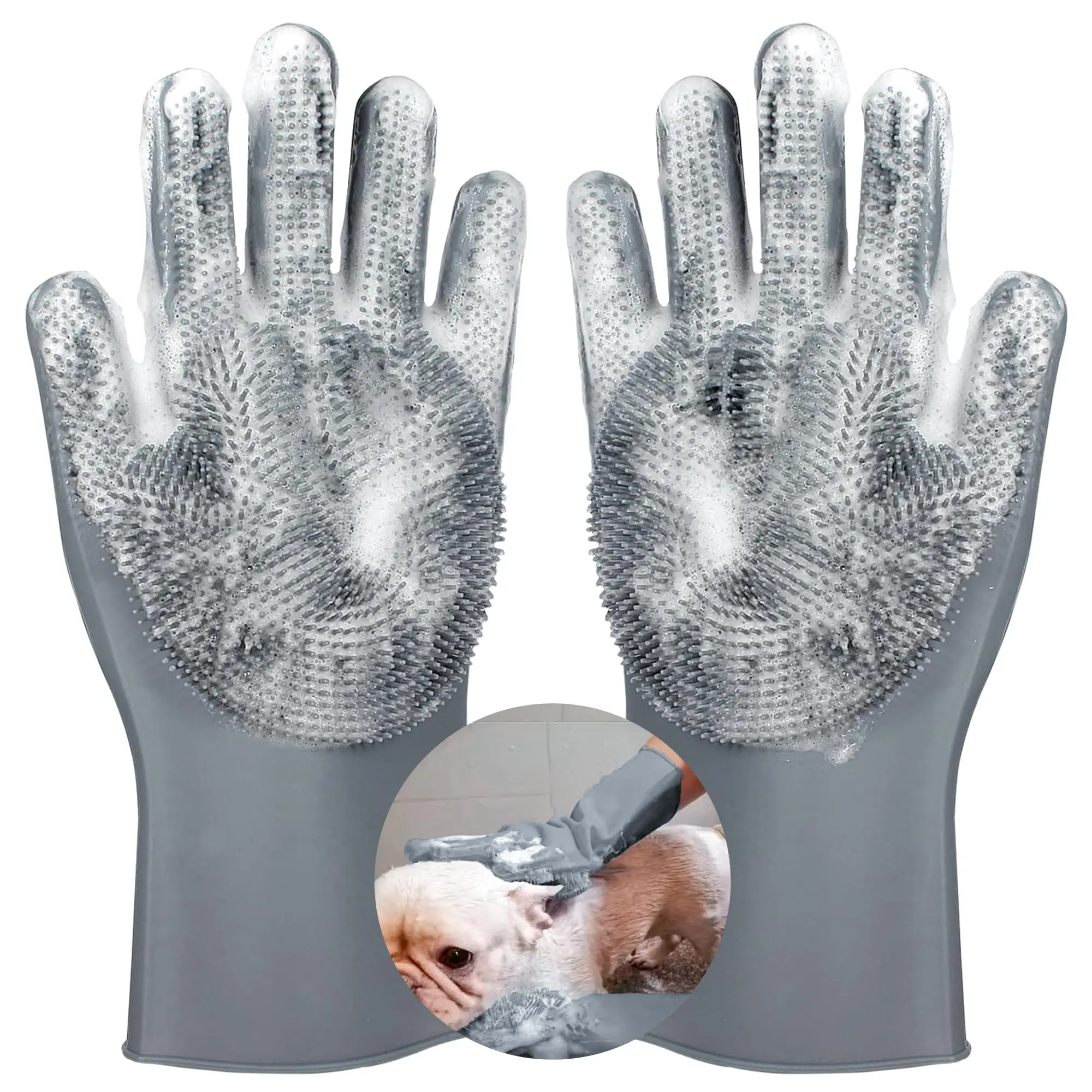 Pet Grooming and Bathing Gloves with Soft Silicone Bristles