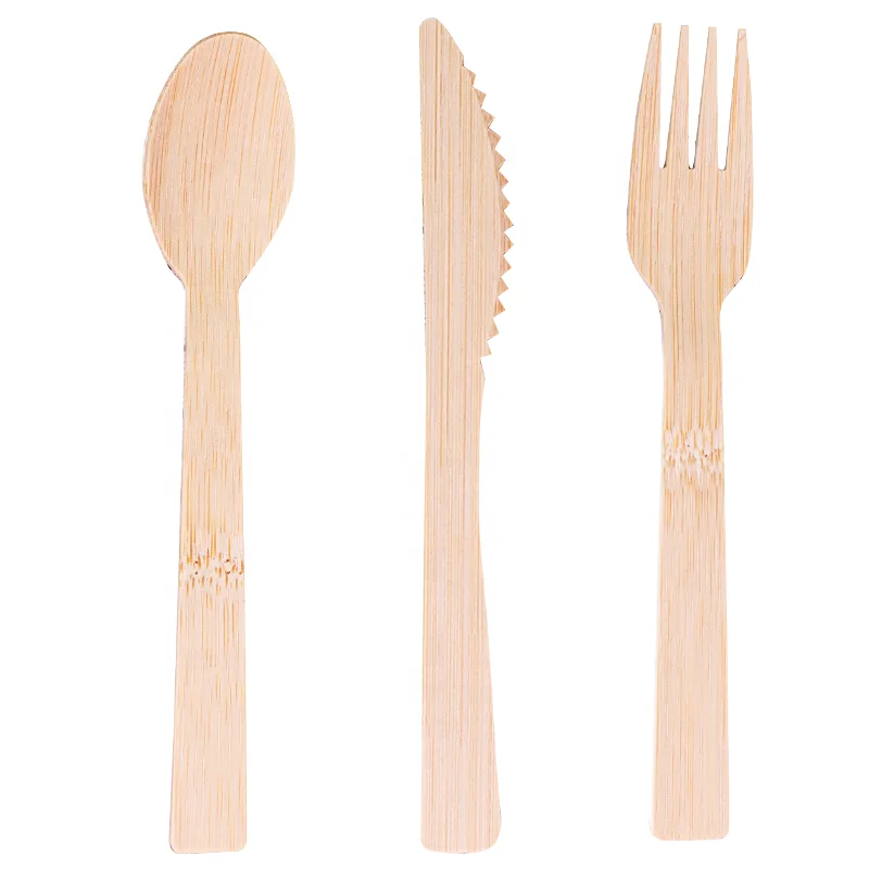 Натуральные одноразовые бамбуковые столовые приборы в бамбуковой банке, биоразлагаемые, для вечеринки, кемпинга, набор из вилки, ложки и ножей из бамбука