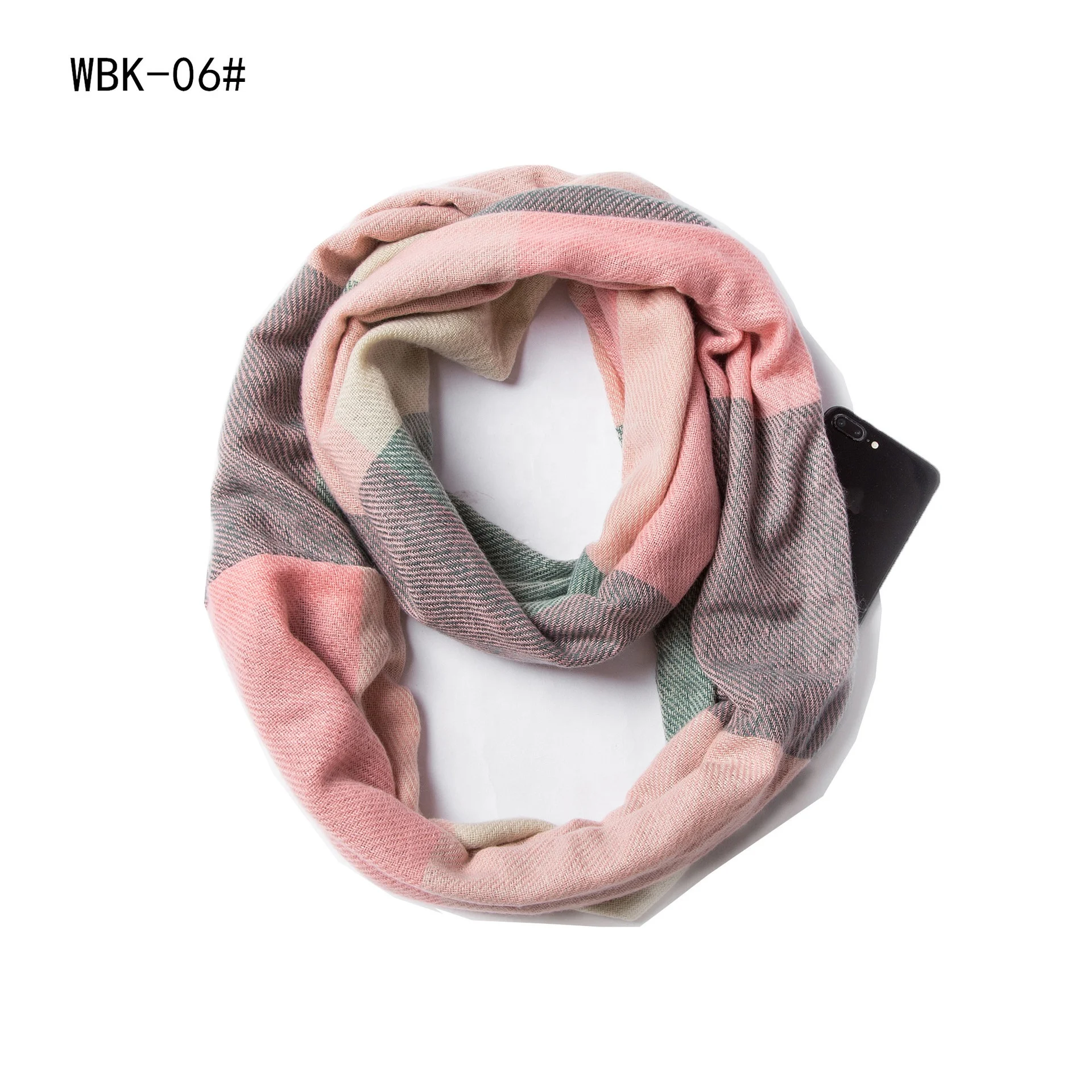 Cashmere Winter Pockets Infinity Scarf Warm Hidden Zipper Storage Plaid Neckerchief Travel Checked Scarves With Pocket