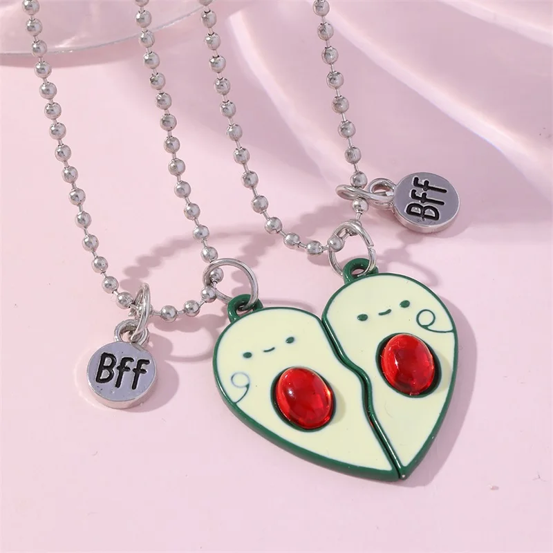 Best Friend Heart Pendant Necklace Cute BFF Pendant Jewelry Special Gifts for Two Silver Plated Accessories