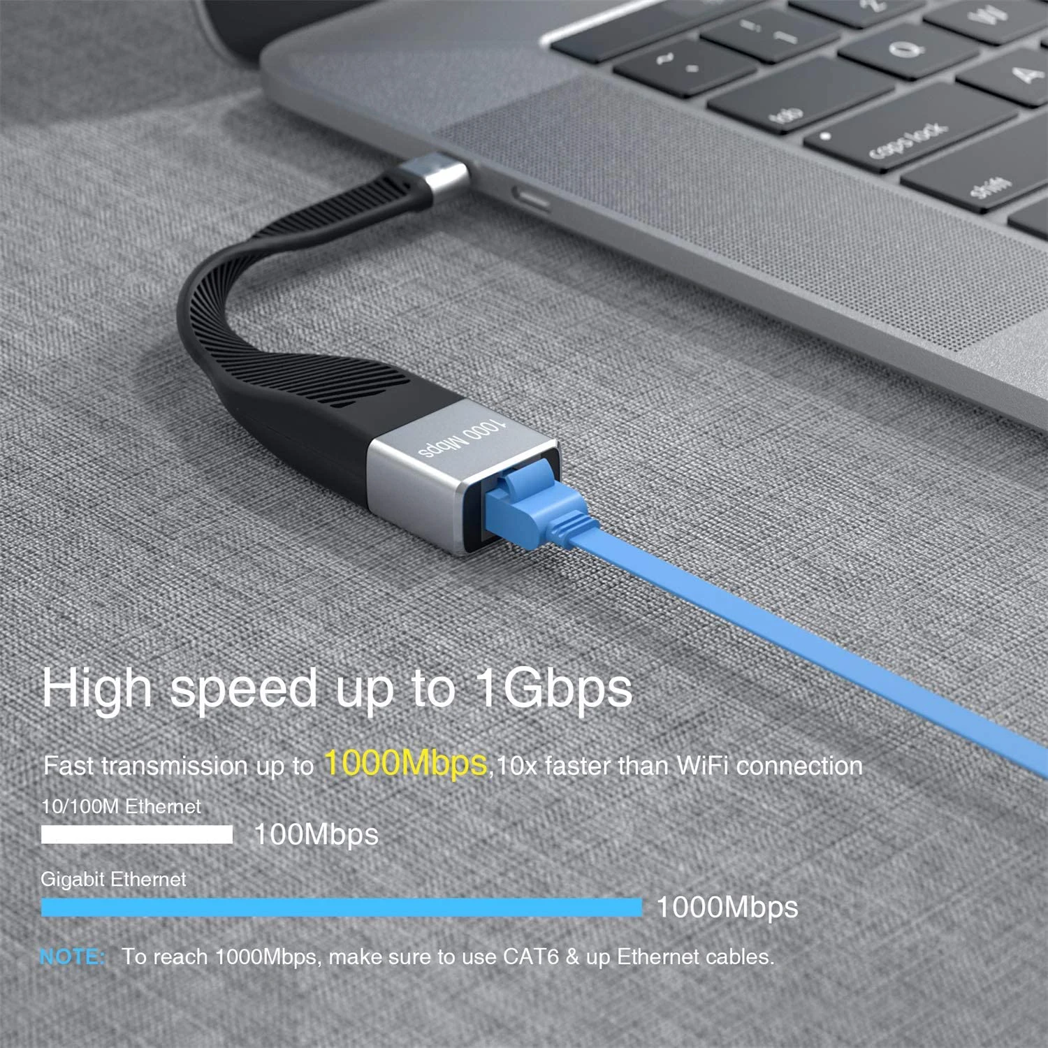 USB C to Gigabit Adapter LAN 10/100/1000 Mbps FPC short flat Type C cable
