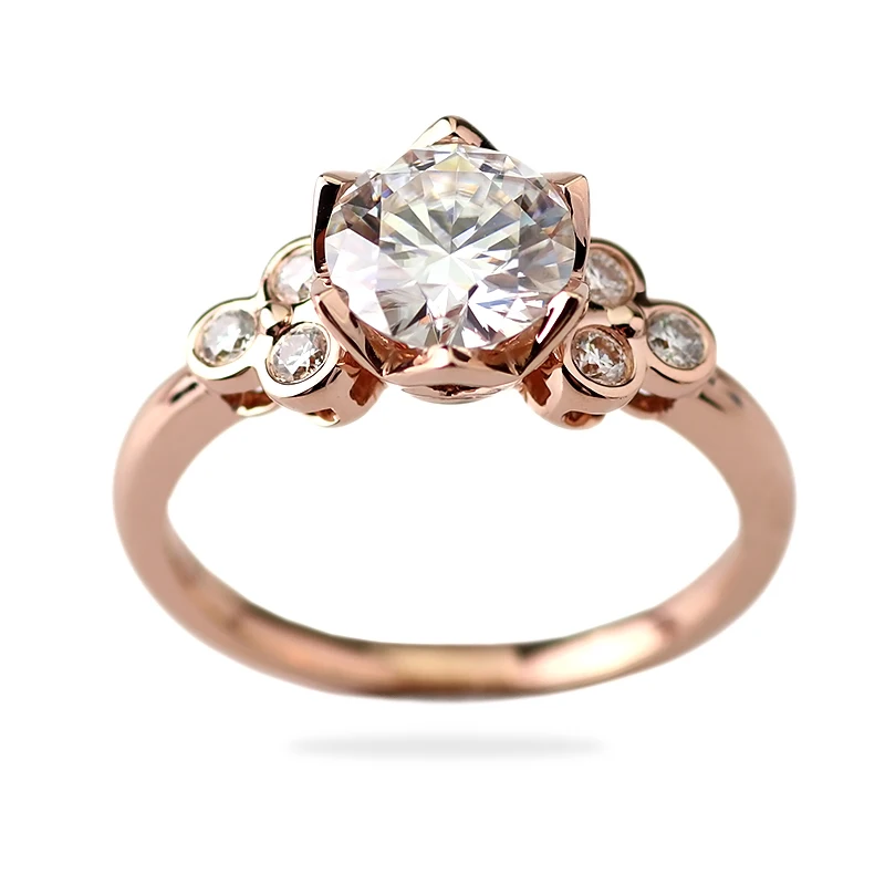 Moissanite 14K Rose Gold Ring Woman Jewelry 7.5mm Moissanite Diamonds Bands Real Gold Wedding Ring