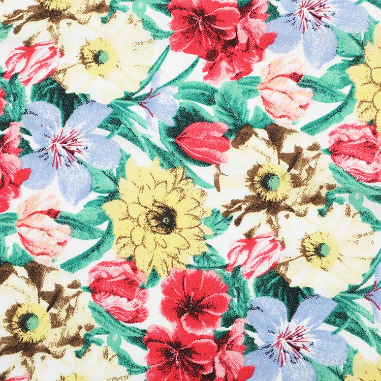 
Export standard quality sustainable print colorful blooming floral rayon fabric 