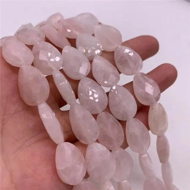 Factory Direct Sales women girls party wedding jewelry accessories parts wholesale tear drop rose quartz stones beads for diy