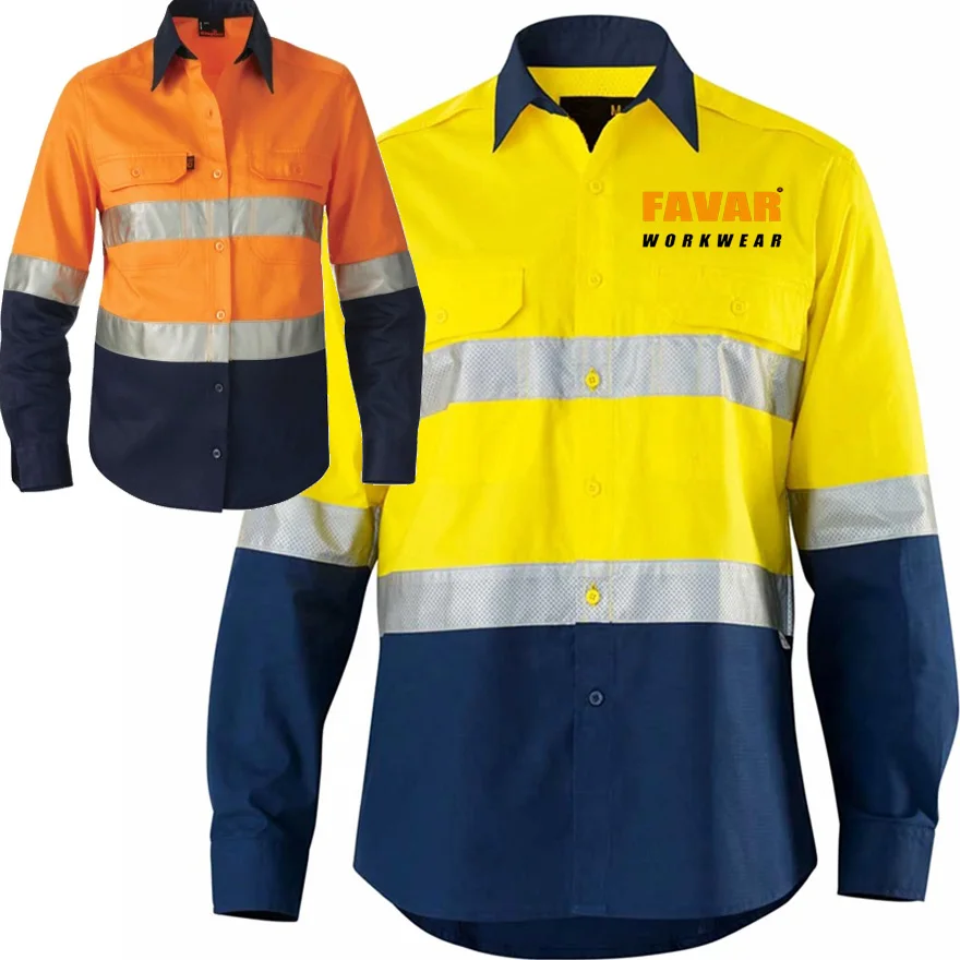 Мужские 100% хлопковые светоотражающие полосы с высокой видимостью, рубашки для строительных работников, рабочая одежда для безопасности, Рабочая Рубашка от производителя