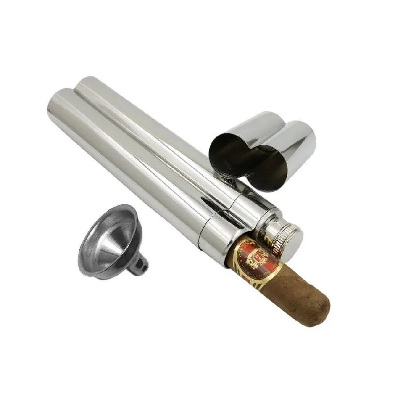 Factory Made Customized Logo For Large Quantity 304 Stainless Steel 2oz Cigar Tube Flask
