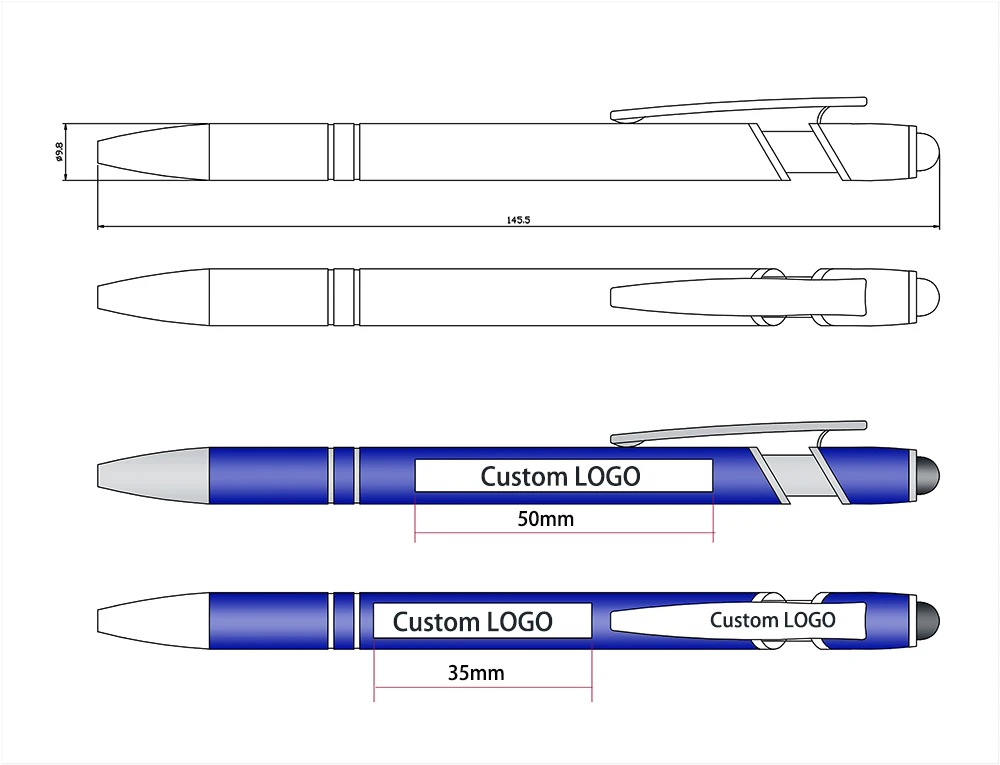 Very nice wathet silver rubber aluminium ballpoint pens custom logo metal stylus pen with manufacturer price