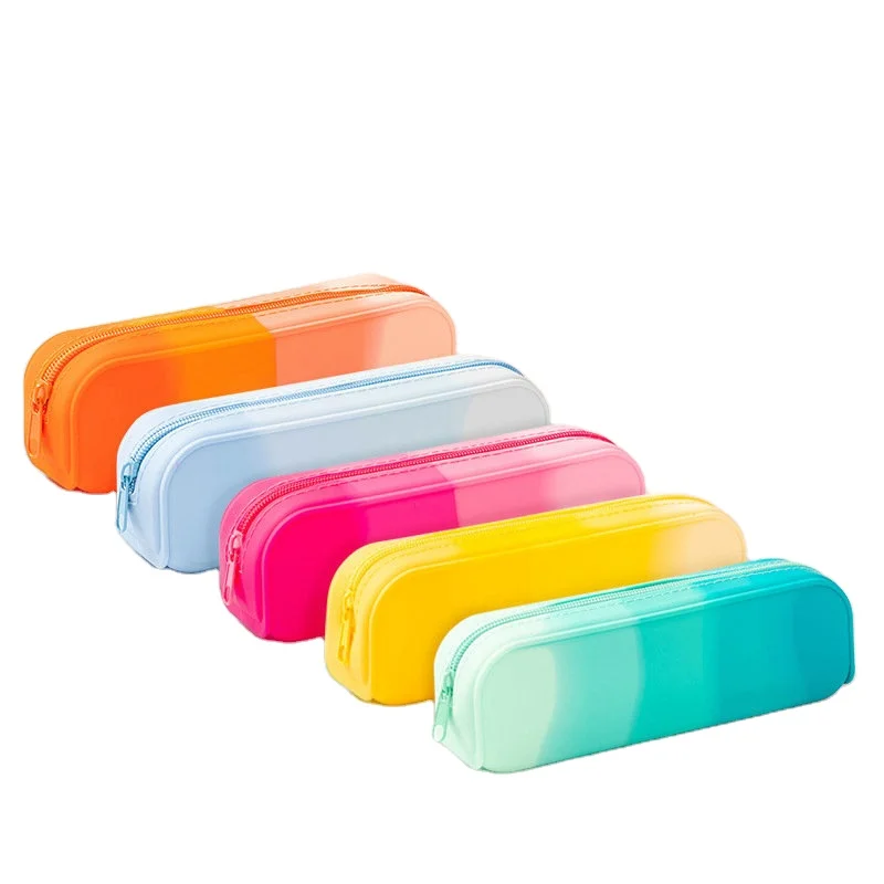 Wholesale Colorful Pen Pouch Candy Rainbow Soft Cosmetic Zipper Bag Make Up China Cheap Silicone Rubber Pencil Case