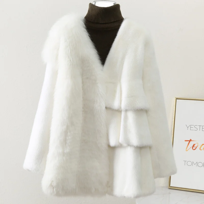 Royal Luxury All Mink Real Fur Coat Women100% Mink Furry white Jackets for women