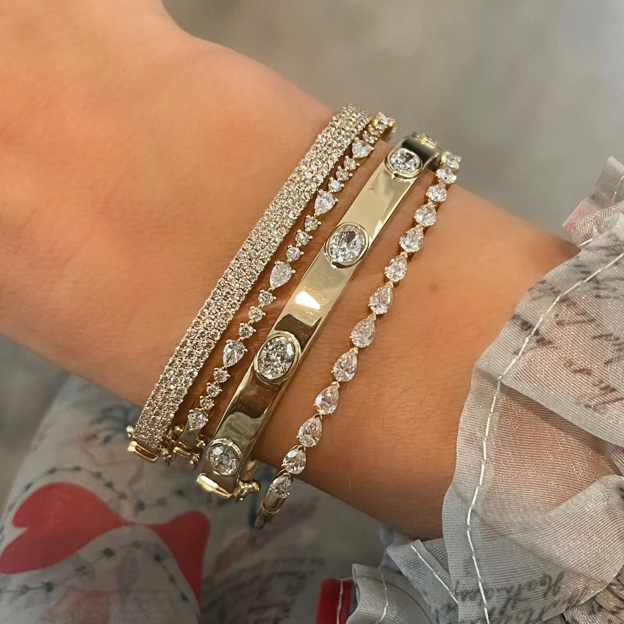 Bling Silver Gold Color Fashion Women Jewelry Full Paved 5A Cubic Zirconia Three Layer Diamond CZ Bangle Bracelet