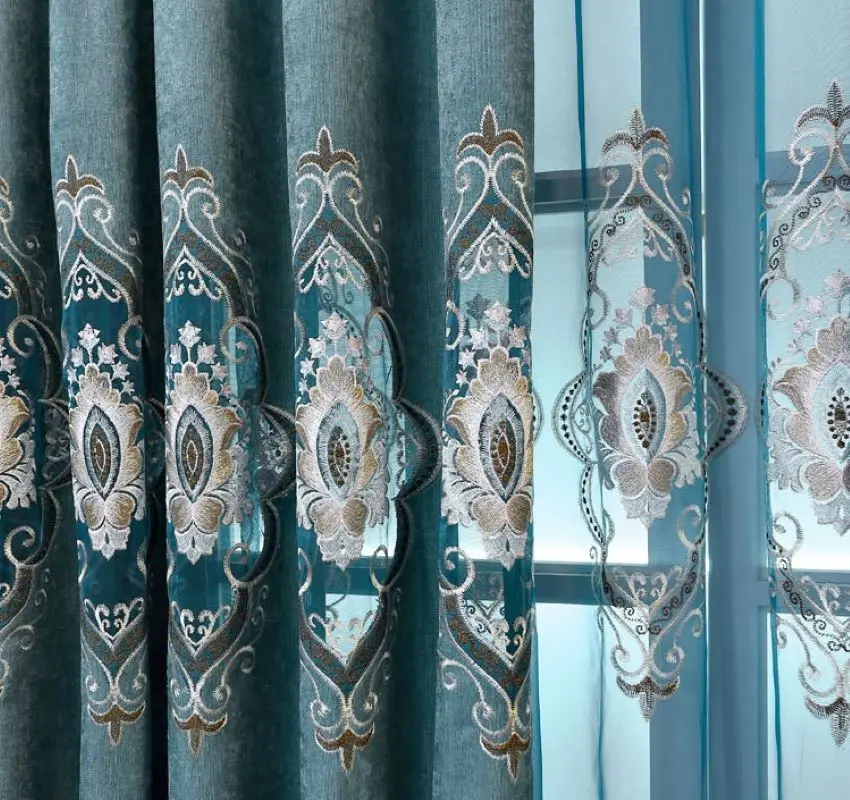 Living Room Home Villa Blue Turkish Luxury Embroidered Curtains For Window