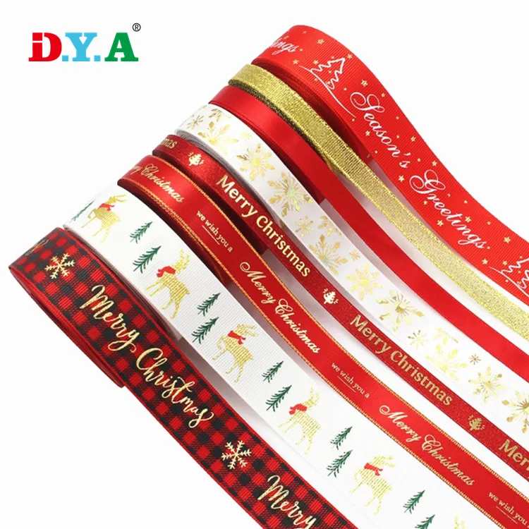 Wholesale Cheap Price Printed Polyester Ribbon Merry Christmas Holiday Gifts Decorative Packing Tapes Gift Packing Ribbon Tapes