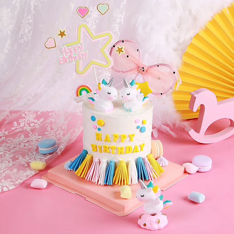  Vinyl doll Mini Cartoon Unicorn Cake Toppers Decoration Ornament for Kids Girls Birthday Baby