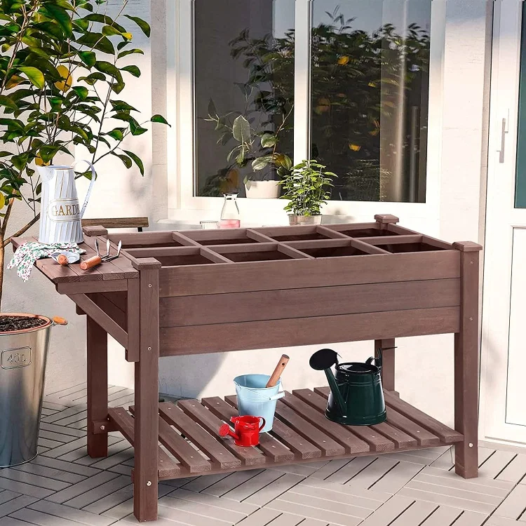 Jaalex Easy Assembly Outdoor 2 Tier Raised Garden Bed Wooden Planter Box For Home Decoration