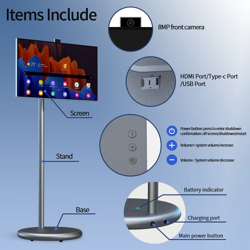 Outdoor Live Equipment 21.5 27 32 Inch Smart Tv Touch Lcd Interact Screen Android12 Standby 5h Built-in Battery Gym  Live Room