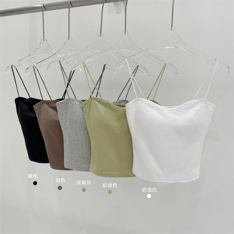 Women Simple Solid Color with thin straps beauty back sling sexy Fixed cup vest wrap chest seamless tube top bra for women