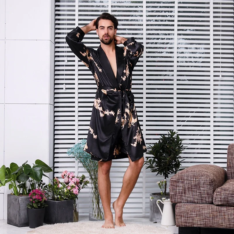 OEM plus size man Gift Custom satin two pieces Silk Satin Long Sleeve polyester Loungewear Pajamas Mans Sleepwear robe set