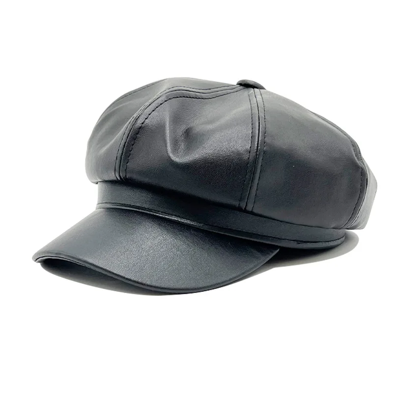 Custom Vintage French Classic Fashion PU leather Berets Hat for Adult Man and Women femme Wholesale