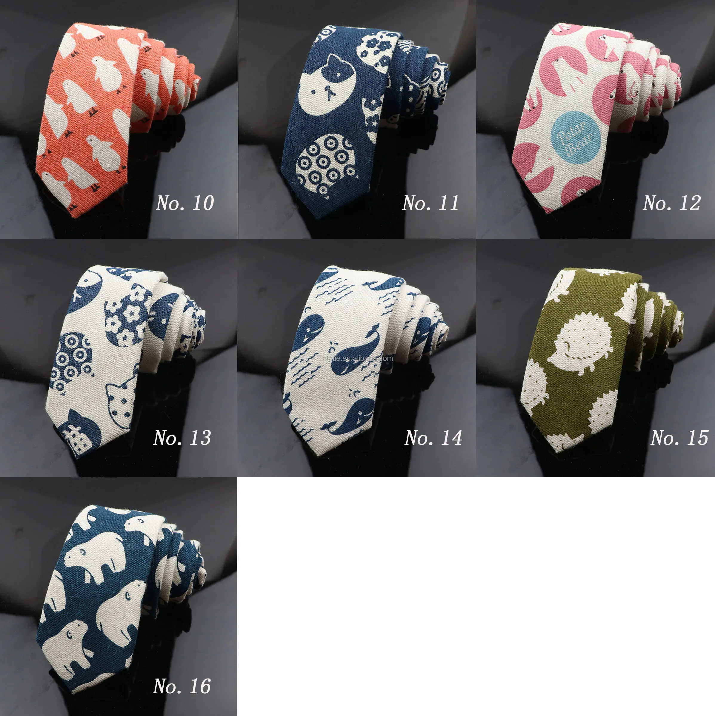 Cute Linen Cartoon Duck Cat Bear Tree 6cm Printed Funny Animal Tie For Men Narrow Striped Slim NeckTie Gifts Cravat Accessories