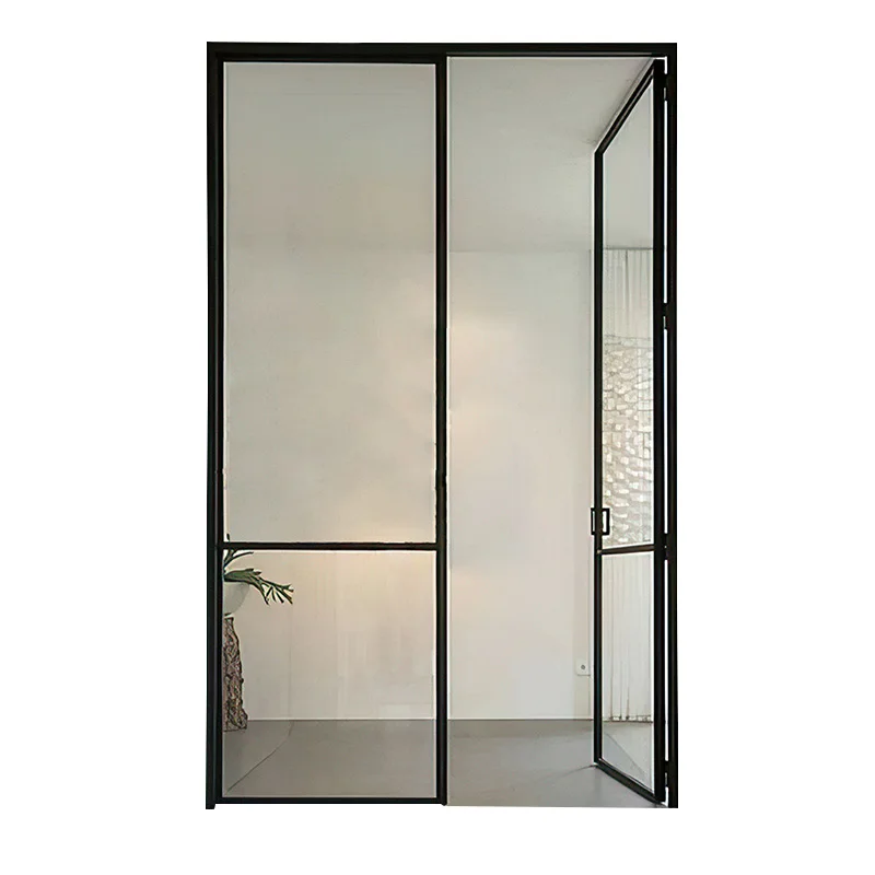 French Style Hinge Connected Inside 8mm Grey Glass Aluminum Casement Door Rotating Door with Side Double Swing
