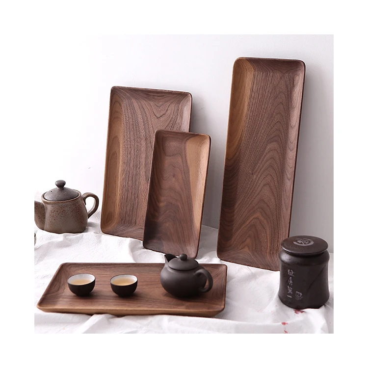 Classic Rectangle Black Walnut Chocolate Rustic Wood Tray BT-WP-62 0.85KG CN;ZHE Boit 25x13cm 32x18.5cm 32x20c 40x15cm