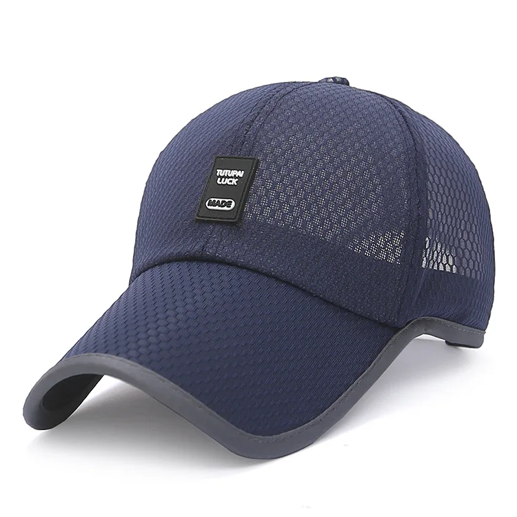 High quality adjustable quick dry nylon polyester mesh 6 panel leather rubber applique sports caps trucker hats