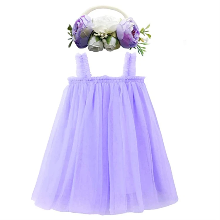 Lavender Solid Color Layered Tulle Tutu Dress for 12 months Baby Toddler Kids Girls Birthday Wedding flower dress with headband