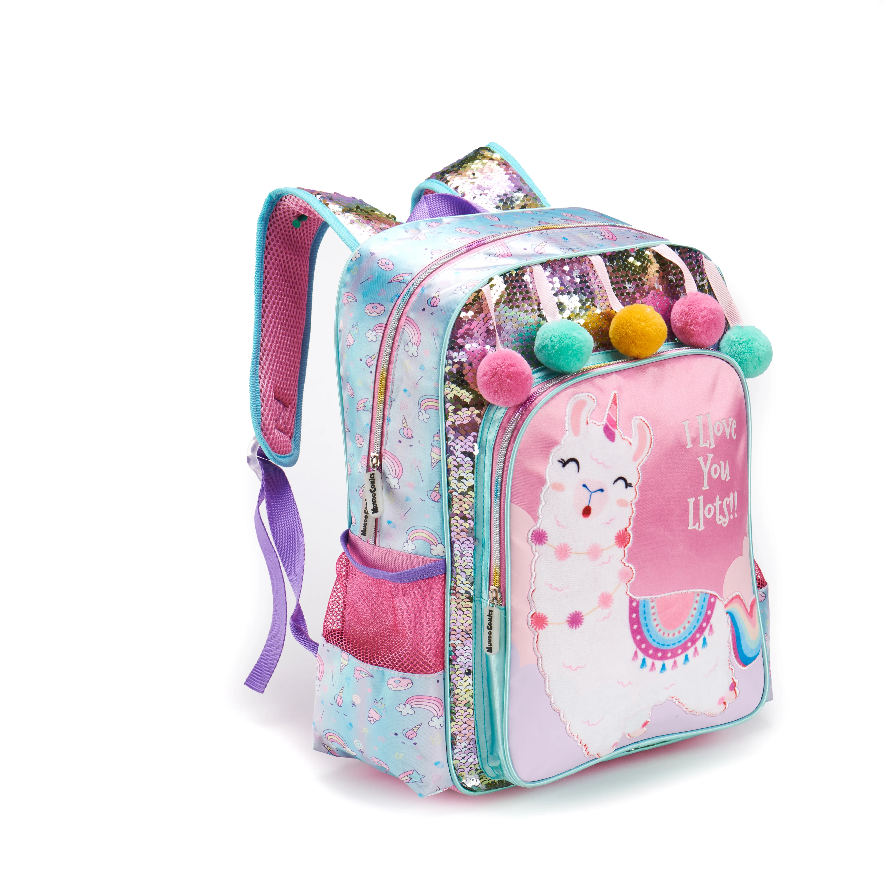 FSY small alpaca girls student backpack with 5 pompoms sequins embroidery school backpack custom mini book bags for kids