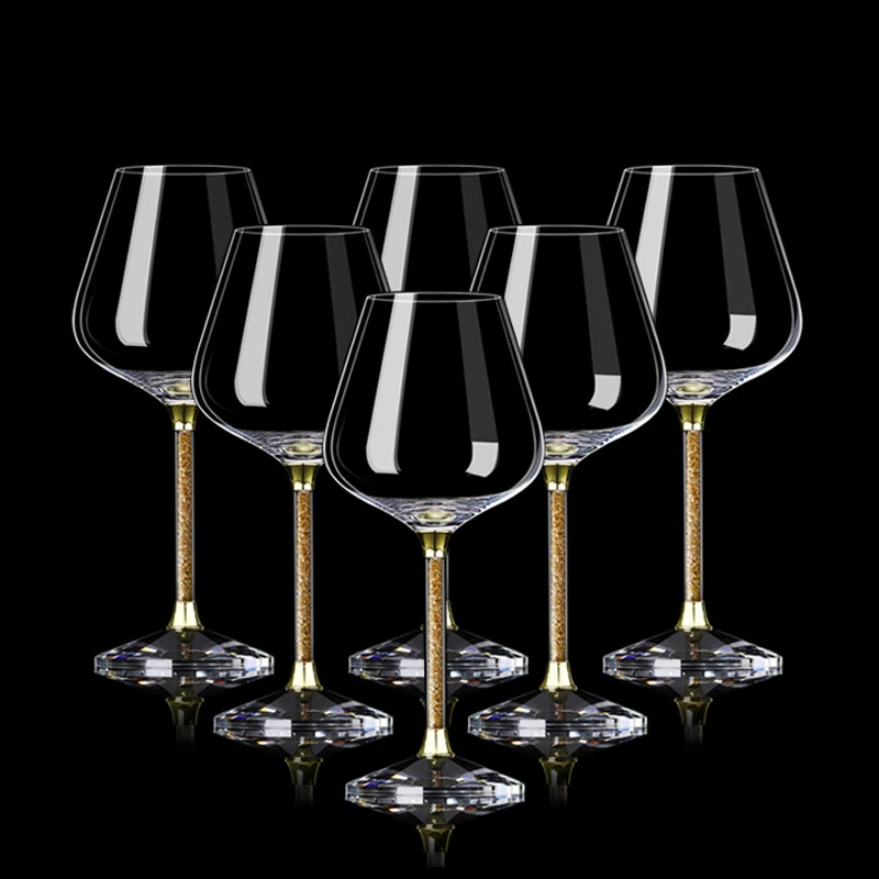Shunstone Custom High Quality 600ml Gold Foil Crystal Burgundy Wine Glass Set of 6 For Wedding Restaurant Hotel Party