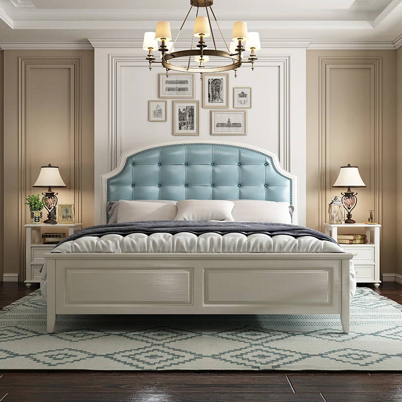 Luxury wooden storage bedroom furniture king queen leather Upholstered head board bed frame