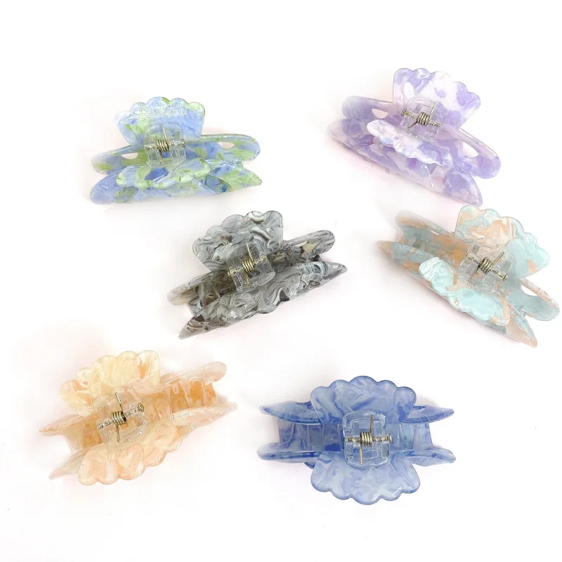 Korean version of the East gate Marble transparent hair clip back head spoon French retro mermaid color hair claw headdress