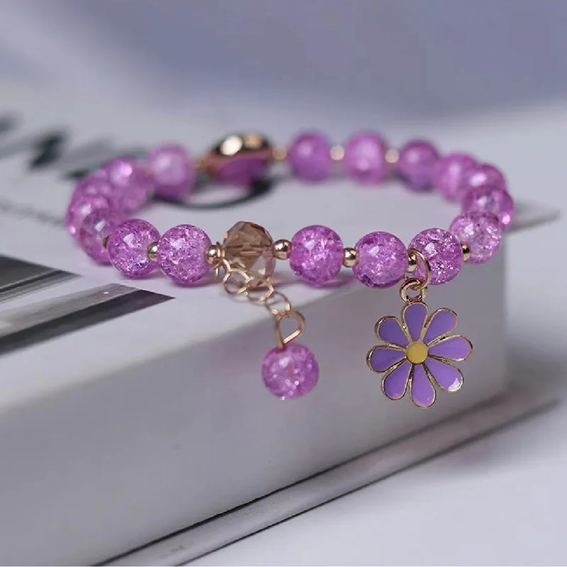 New Fashion Flower Colorful Crystal Glass Beaded Bracelets DIY Simple Student Girls Bracelet Beads Bangle Chain Jewelry