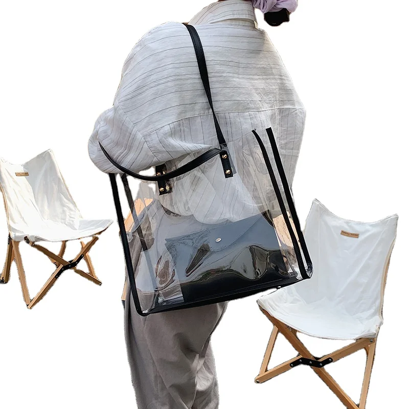 
2Pcs/set Summer Custom Ladies Plastic Jelly Beach Transparent Pvc Handbag Women Clear Shoulder Tote Bag With Pu Clutch 