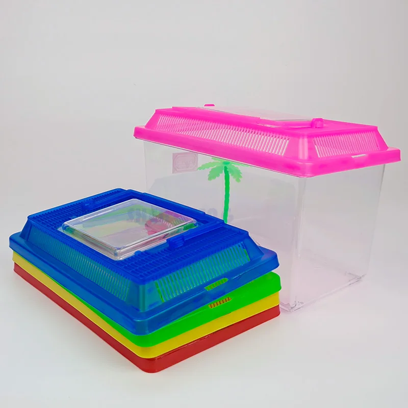 Reptile and Hermit Crab Supplies Plastic Box with Lid and Handle with Palm Tree Accessory
