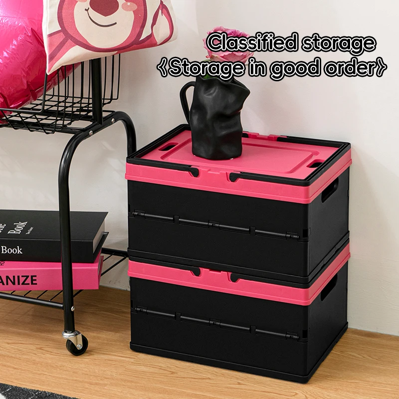 Shunxing New Style Black Pink Color Plastic Folding Storage Box Family Oudoors Picnic Basket Collapsible with Handle and Lid