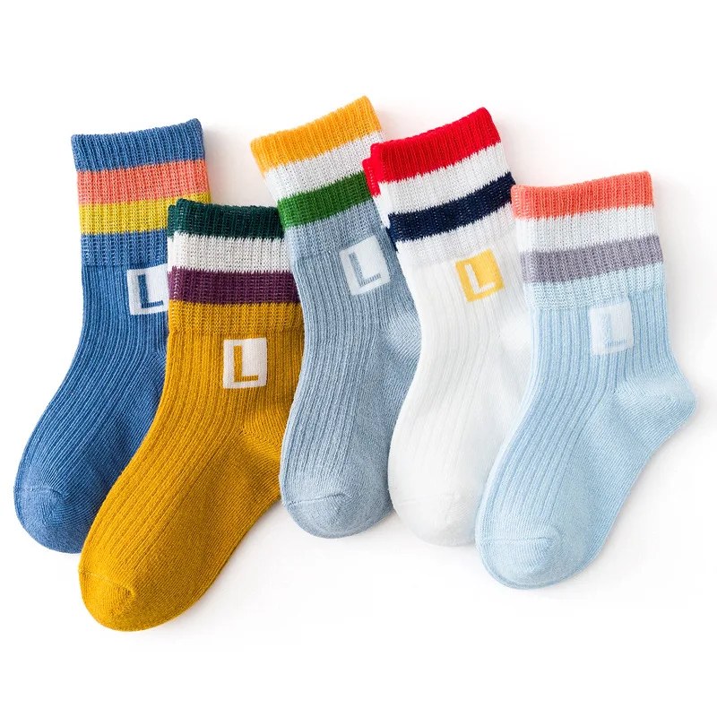 [5 pairs] Wholesale ready to ship kids socks baby boys cotton socks set teenager comfortable socks set ML089