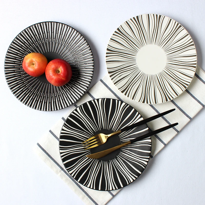 Nordic Dinner Set tableware Creative Steak Plate  Dish Simple Hat stripe Pasta Dessert Plates Personality For Restaurant