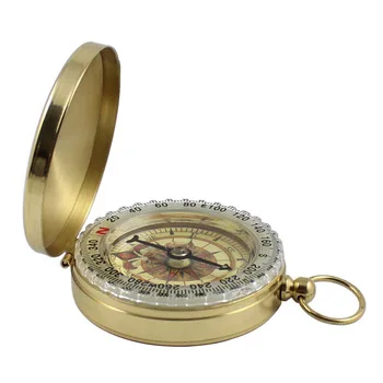 New Outdoor Camping Hiking Portable Pocket Brass Gold Color Copper Compass Navigation with Noctilucence Display Compass
