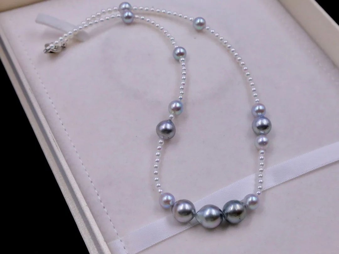 Non adjustable length 43cm strong light with slight flaws seawater Baroque necklace 9-10mm Tahitian Akoya pearl necklace
