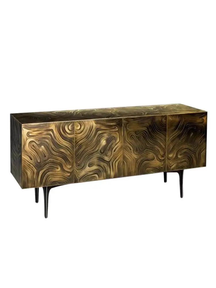 Vintage side cabinet modern simple art solid wood carving villa living room decorative cabinet advanced sense locker