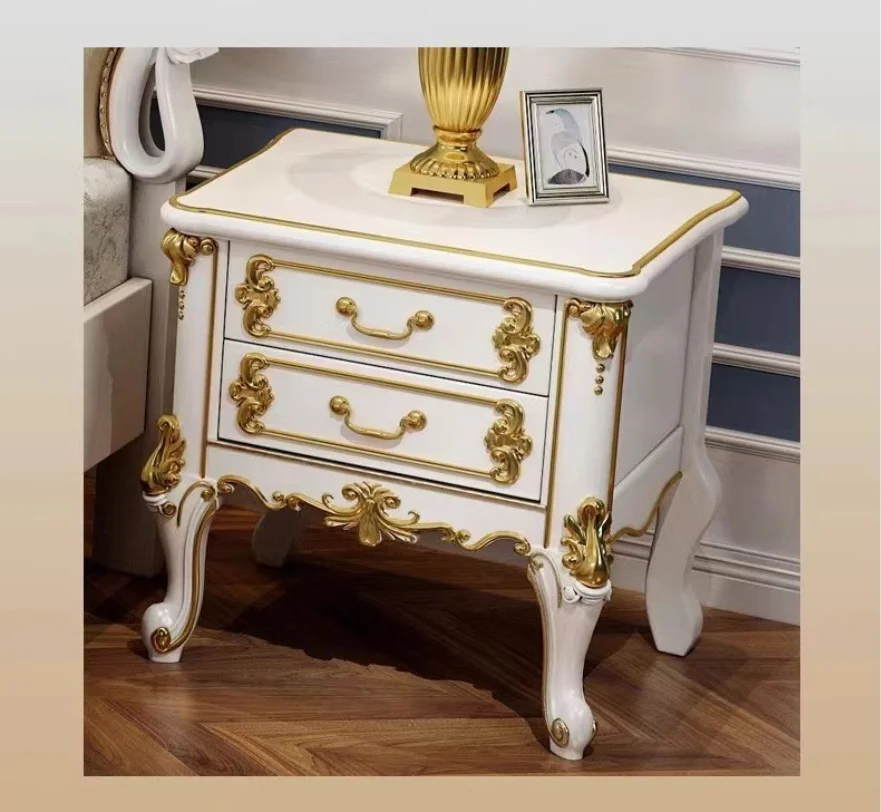 European Luxury Bedroom Storage Bed Frame King Size Bed Frame Solid Wood Princess Double Queen Size White Bed