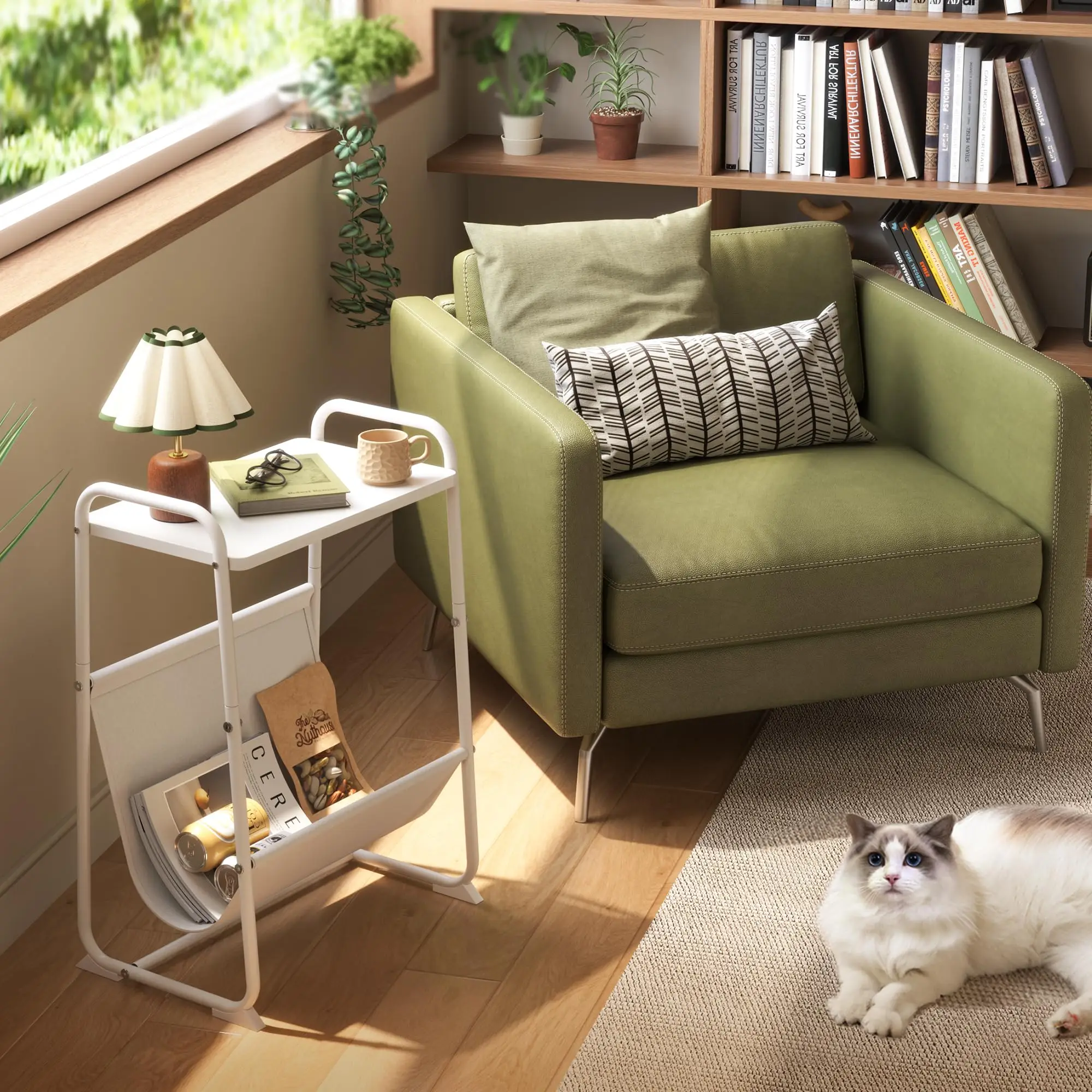 Factory patent Small side table with magazine strap Large storage space Bedroom OGJ