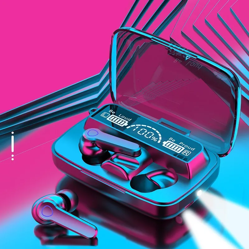 M19 TWS Touch Control Wireless Earphones Custom Logo Headphone Headset Ear Buds M19 Earbuds With 2000MAH Charging Box Flashlight