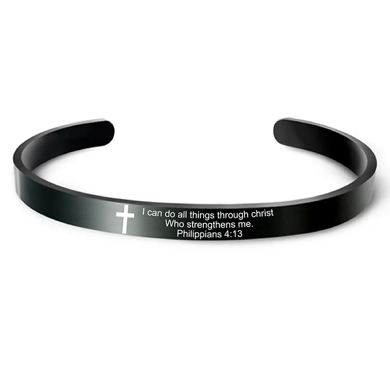 Factory outlet wholesale custom personalized faith Christian jewelry stainless steel black bible verse bracelet for gift