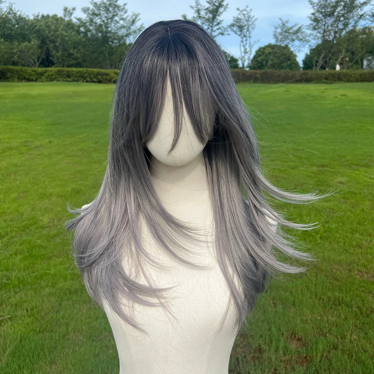 Cosplay long light blue wave synthetic fiber hair wig man woman boy girl SM254