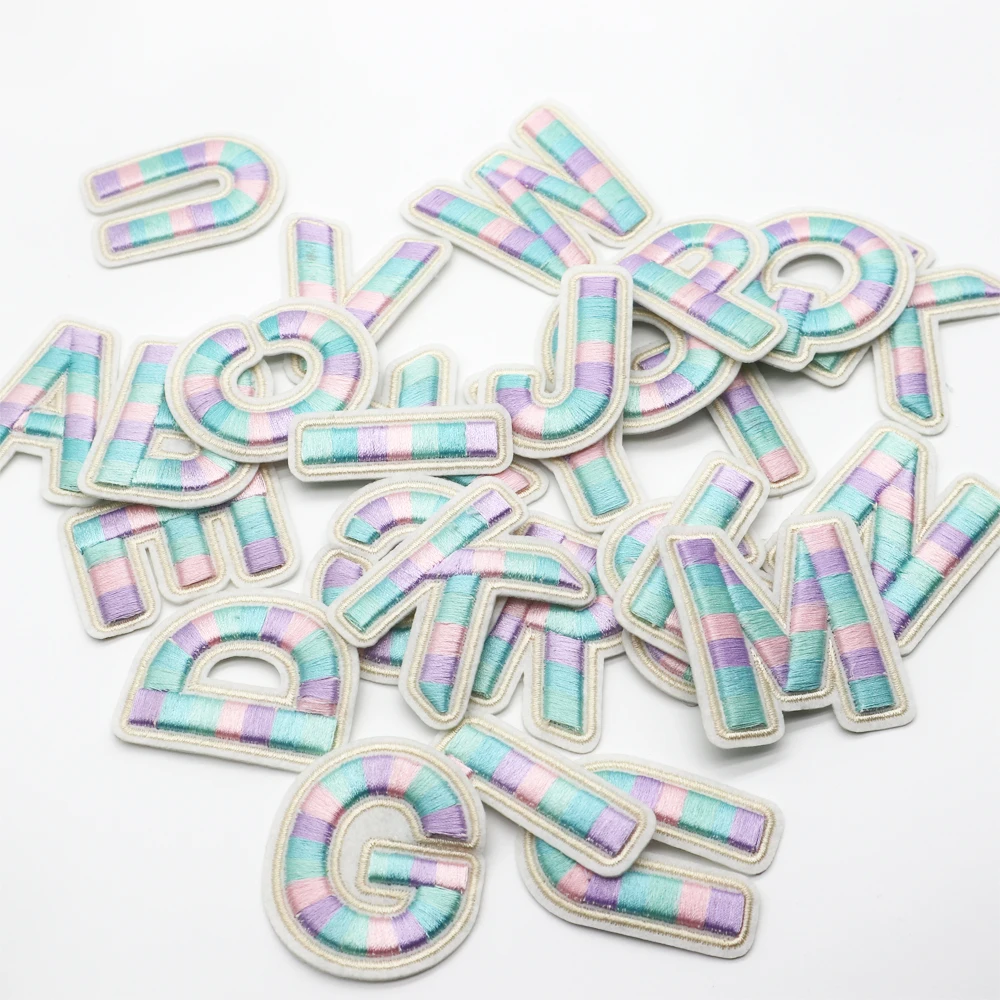 New Arrival Creative Rainbow A-Z Alphabet patches Embroidery Letter Patches Iron On for Bags/Clothes/Hats Accept Custom design