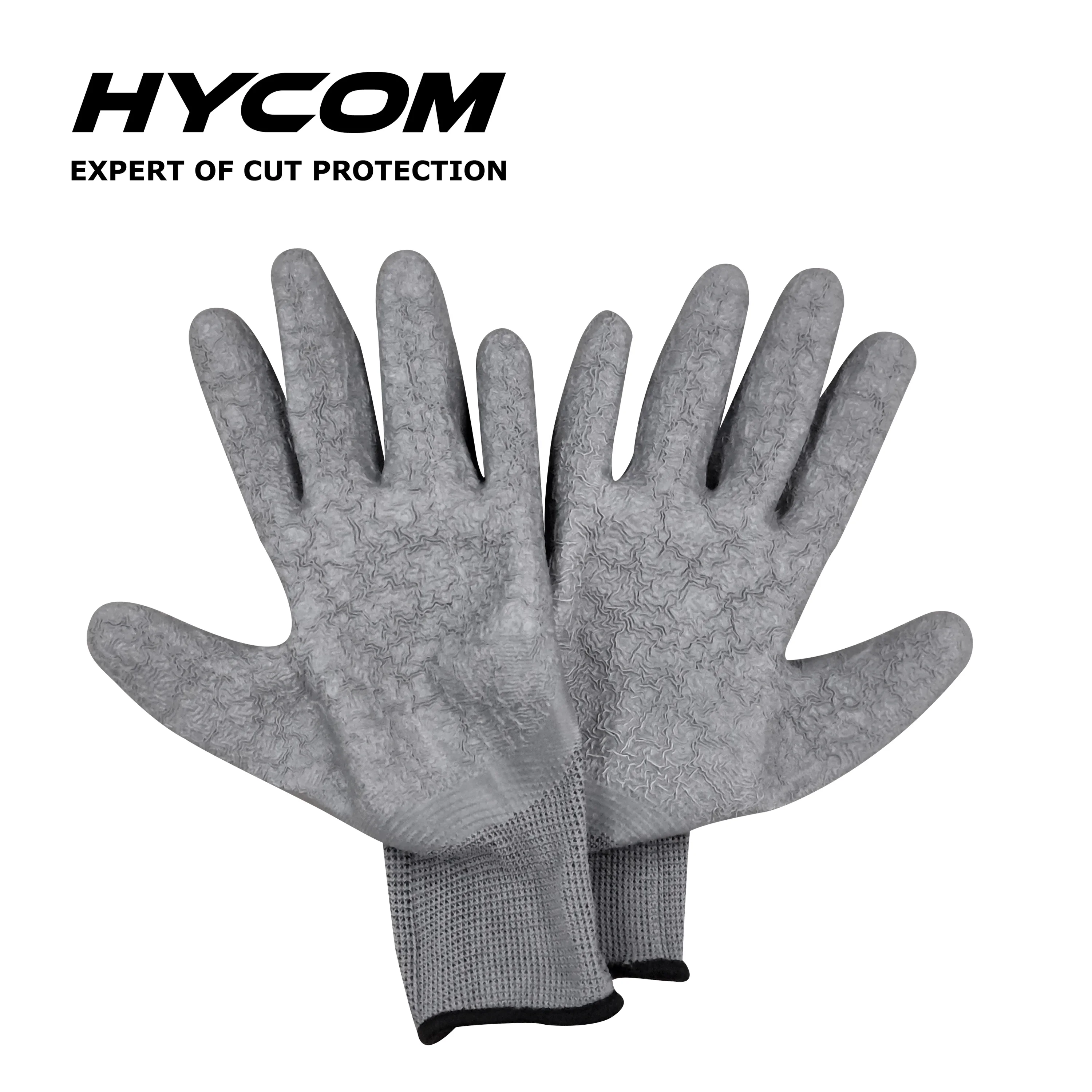 HYCOM P13CL wrinkled latex coated on 13 gauge grey polyester cotton liner latex gloves price